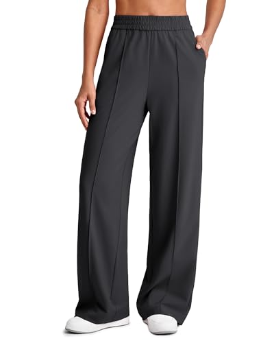 G4Free Lightweight Travel Pants Women Petite Wide Leg Pants Casual Summer Stretchy Pull On Elastic Waist Pants (Black,M,27") - Image 1