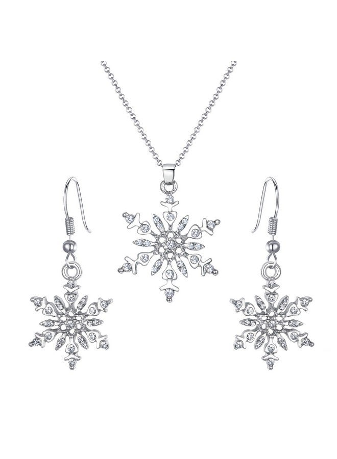 BriLove Women'S Crystal Winter Daily Party Elegant Snowflake Pendant Necklace Hook Dangle Earrings Set For Gift Clear Silver-Tone - Image 1