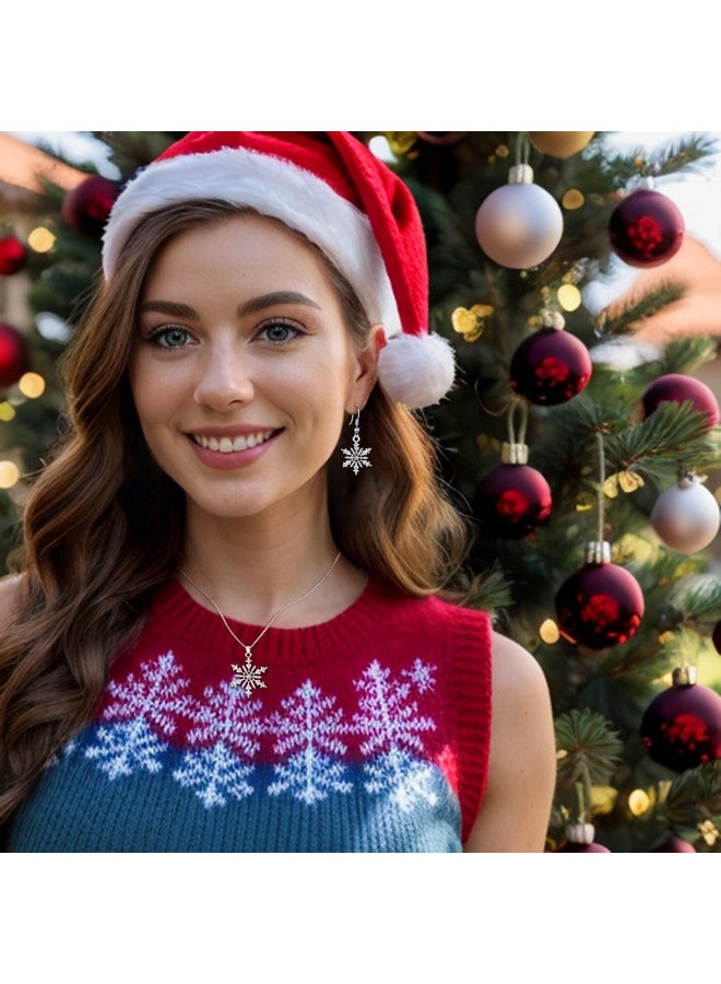 BriLove Women'S Crystal Winter Daily Party Elegant Snowflake Pendant Necklace Hook Dangle Earrings Set For Gift Clear Silver-Tone - Image 4