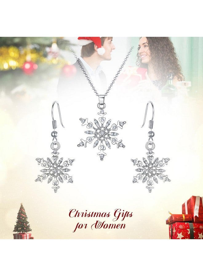 BriLove Women'S Crystal Winter Daily Party Elegant Snowflake Pendant Necklace Hook Dangle Earrings Set For Gift Clear Silver-Tone - Image 5