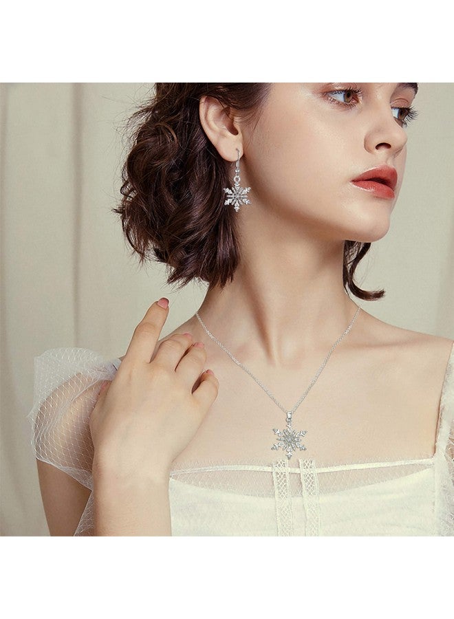 BriLove Women'S Crystal Winter Daily Party Elegant Snowflake Pendant Necklace Hook Dangle Earrings Set For Gift Clear Silver-Tone - Image 2