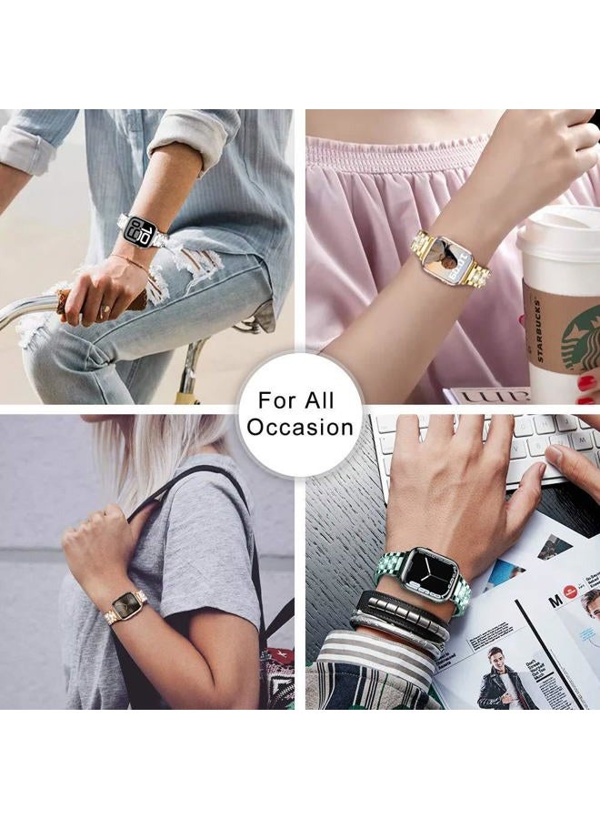 DEALELE Bands Compatible with Apple Watch 49mm 46mm 45mm 44mm 42mm, Bling Rhinestone Diamond Metal Replacement Strap for iWatch Series 10/9 / 8/7 / 6/5 / 4/3 / Ultra/SE Women Men (Gold) - Image 5