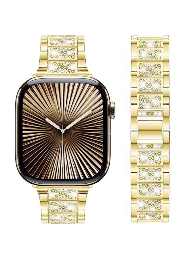 DEALELE Bands Compatible with Apple Watch 49mm 46mm 45mm 44mm 42mm, Bling Rhinestone Diamond Metal Replacement Strap for iWatch Series 10/9 / 8/7 / 6/5 / 4/3 / Ultra/SE Women Men (Gold) - Image 1