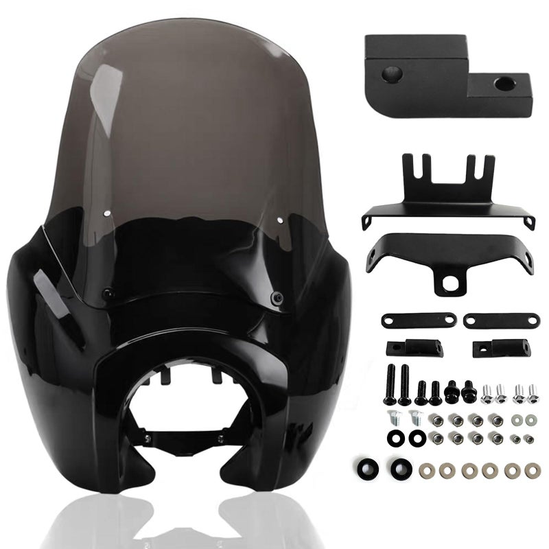 FATECIM Headlight Fairing with 15 Smoke Windshield Windscreen for Harley Dyna TSport FXDXT FXD FXDC FXDB FXDL FXDLS