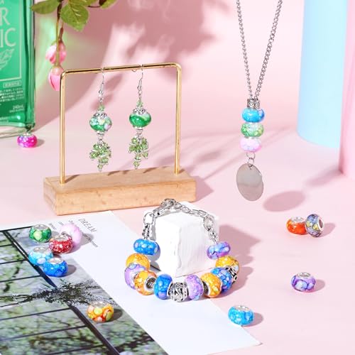 BB Beadthoven Beadthoven 100pcs Large Hole European Beads Watercolor Colorful Resin Rondelle Beads Charms with Silver Brass Cores European Charm fit Bracelet Necklace DIY Pens Jewelry Making Macrame Hair Braids - Image 4