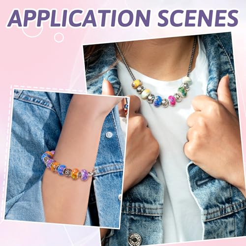 BB Beadthoven Beadthoven 100pcs Large Hole European Beads Watercolor Colorful Resin Rondelle Beads Charms with Silver Brass Cores European Charm fit Bracelet Necklace DIY Pens Jewelry Making Macrame Hair Braids - Image 5