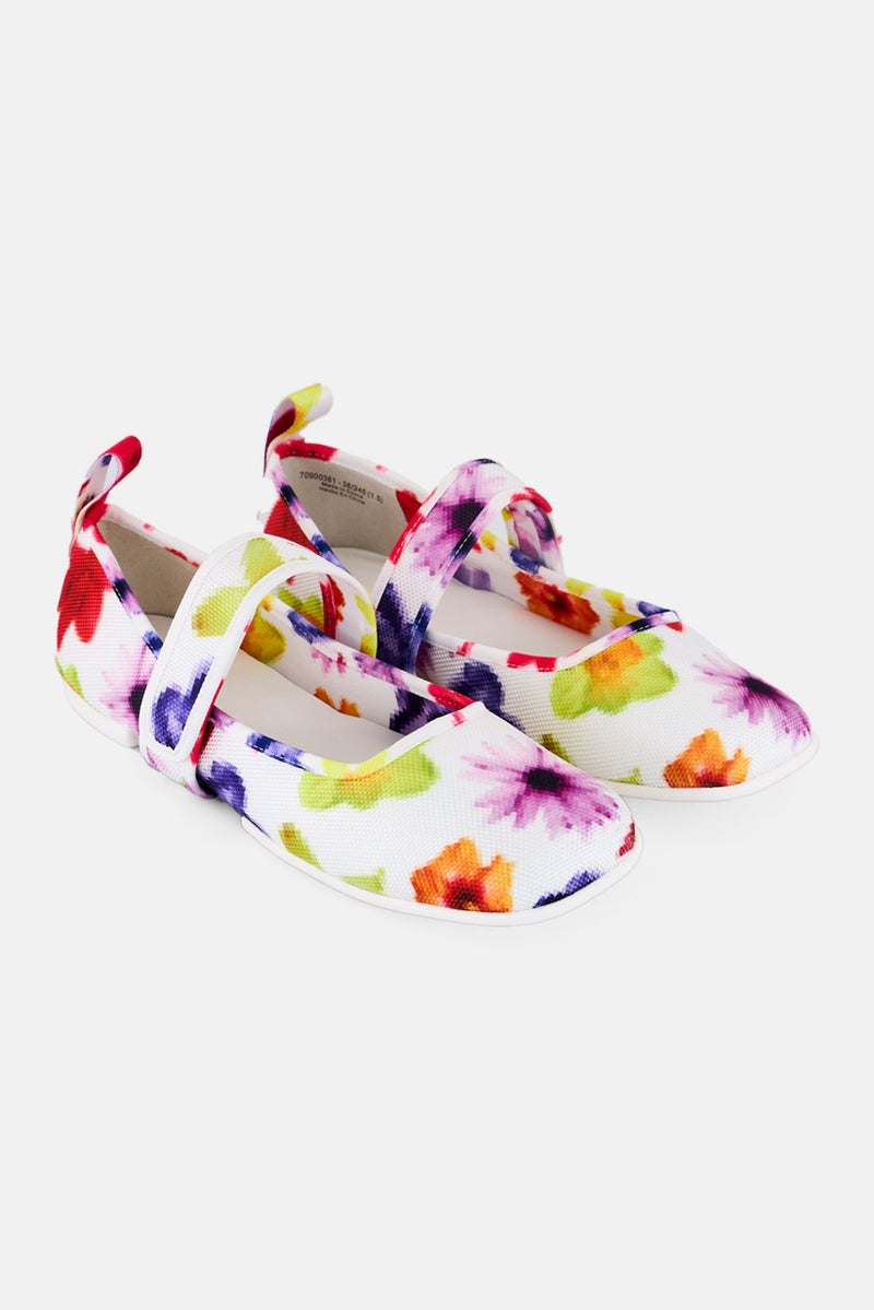 CHARLES & KEITH Women Floral Pattern Mary Janes Velcro Closure Flats, Multicolor  - Image 1