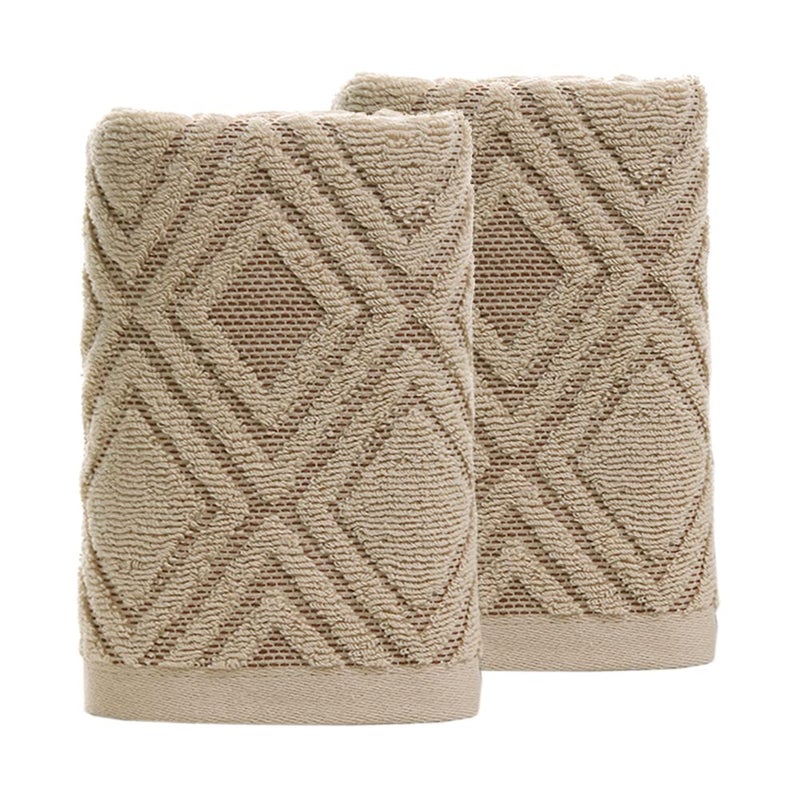 Pidada Hand Towels Set of 2 Diamond Pattern 100% Cotton Absorbent Soft Decorative Towel for Bathroom (Brown) - Image 1