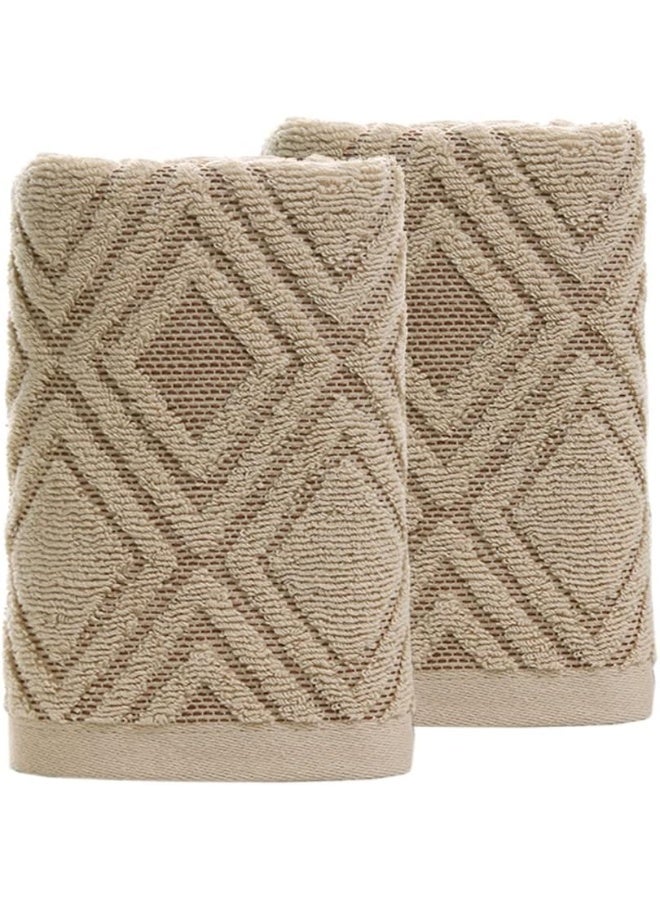 Pidada Hand Towels Set of 2 Diamond Pattern 100% Cotton Absorbent Soft Decorative Towel for Bathroom (Brown) - Image 3