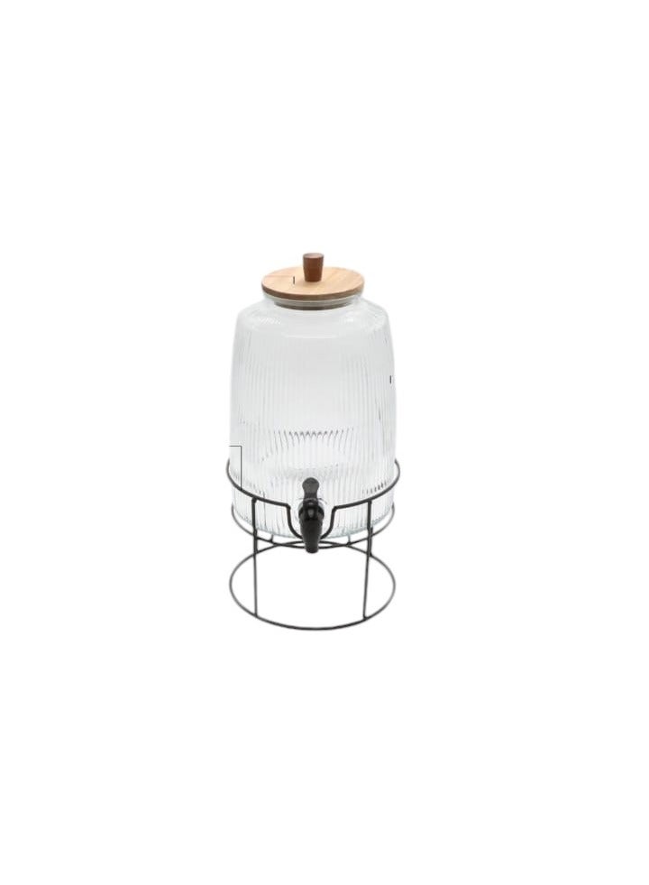 watheer Glass Water And Beverage Dispenser With Metal Base And Wooden Cap