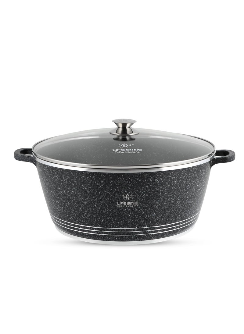 Life Smile 40cm (18 Liter) LIFE SMILE Cooking Pot | aluminum Soup Pot With Glass Lid | 100% PFOA Free, Fixed Handle | Multi Layer Non-Stick Granite Coating | oven safe  - Image 1