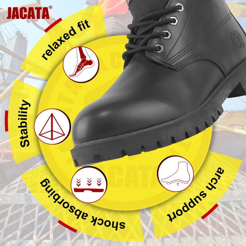 Jacata Men's Water Resistant Leather Work Boot Rubber Sole Construction Oil Resistant Utility Industrial Boots (Black Size 11) - Image 2