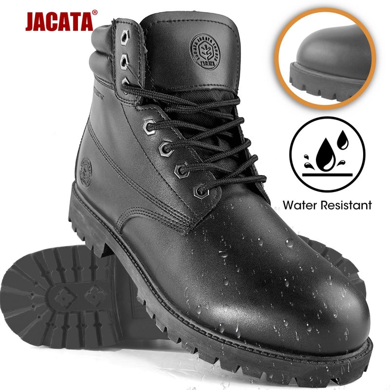 Jacata Men's Water Resistant Leather Work Boot Rubber Sole Construction Oil Resistant Utility Industrial Boots (Black Size 11) - Image 4