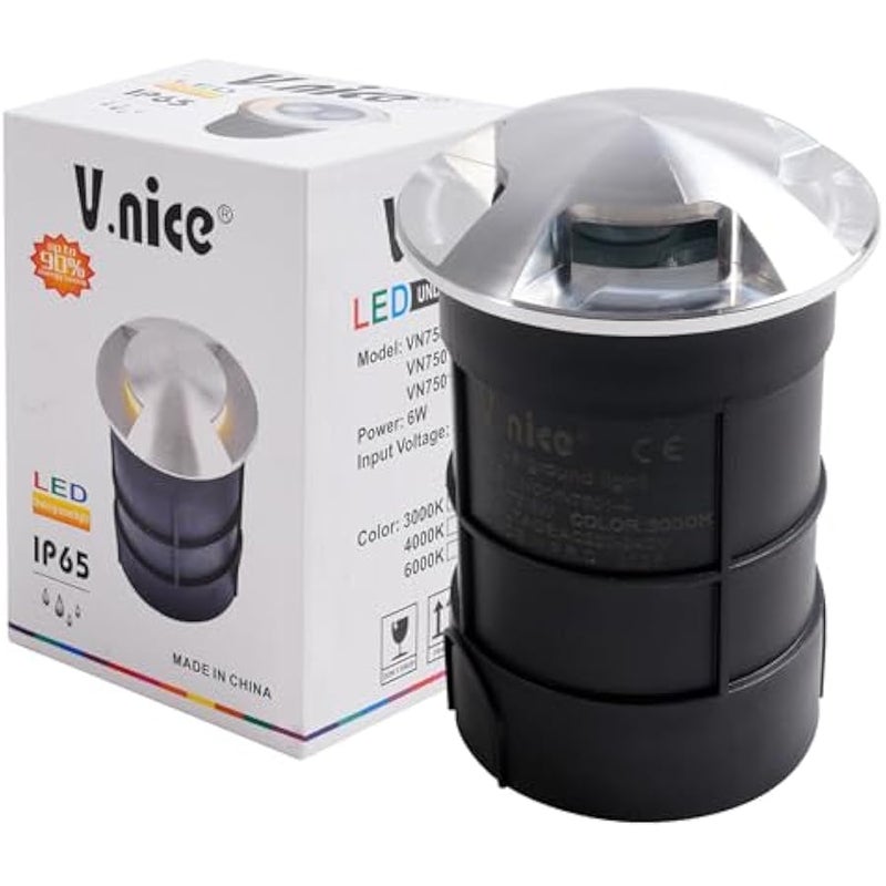 V.nice LED Underground Light, IP65 Waterproof In-Ground Landscape Spotlight, 6W 3000K/Blue, AC220-240V, Aluminum+Stainless Steel, for Outdoor Pathway, Driveway, Garden – VN/DM7501 Series - Image 1