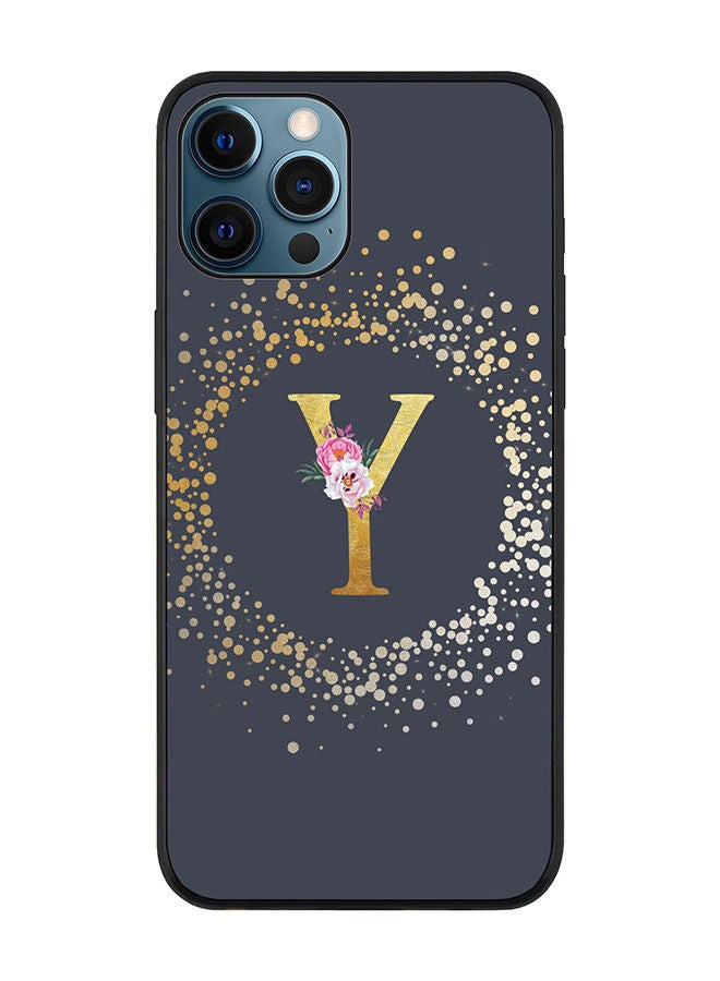 Stylizedd Rugged Black edge case for Apple iPhone 12 Pro Slim fit Soft Case Flexible Rubber Edges TPU Gel Thin Cover - Custom Monogram Initial Letter Floral Pattern Alphabet - Y (Grey) - Image 1