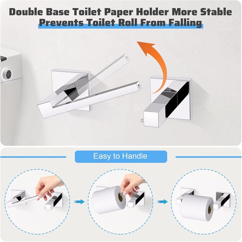 TURS 10-Piece Bathroom Hardware Accessories Set Chrome Towel Bar Holder Set SUS304 Stainless Steel Towel Racks for Bathroom Wall Mounted, 23.6-Inch - Image 3