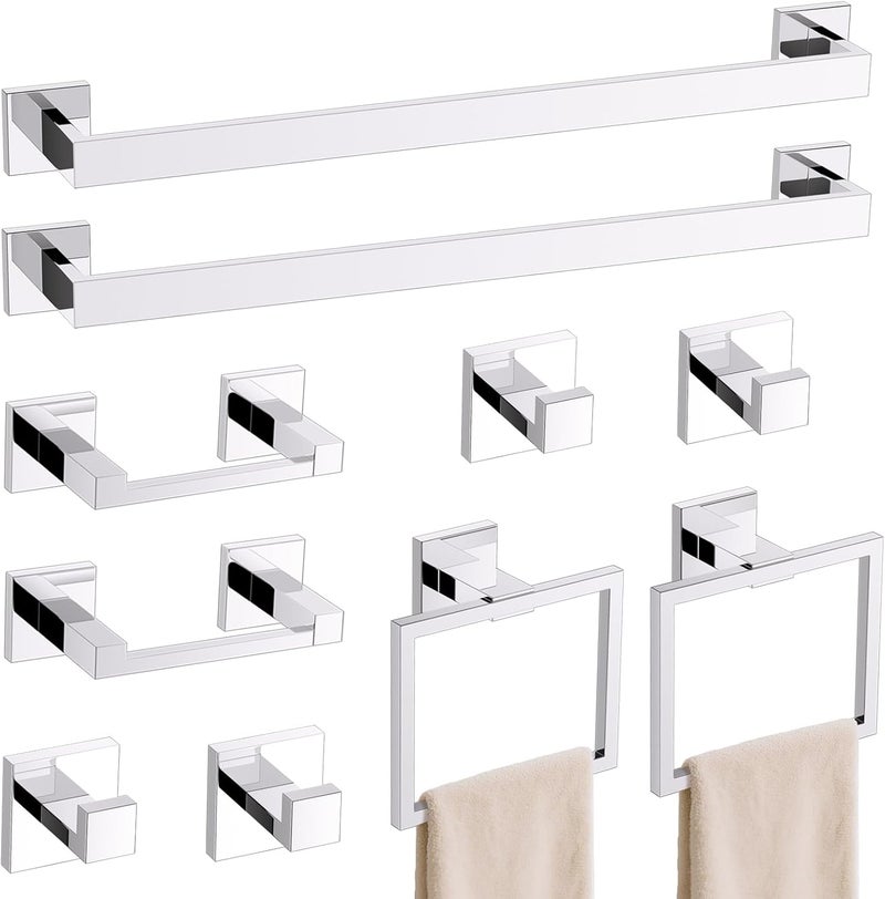 TURS 10-Piece Bathroom Hardware Accessories Set Chrome Towel Bar Holder Set SUS304 Stainless Steel Towel Racks for Bathroom Wall Mounted, 23.6-Inch - Image 1
