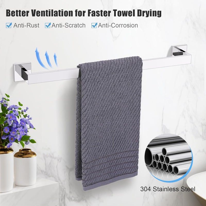 TURS 10-Piece Bathroom Hardware Accessories Set Chrome Towel Bar Holder Set SUS304 Stainless Steel Towel Racks for Bathroom Wall Mounted, 23.6-Inch - Image 2