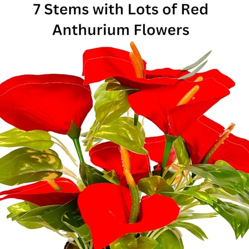 Dekorly Potted Plants Indoor Small Artificial Silk Plants Decor for Home Table Office Desk Bedroom Living Room Bathroom Shelf Farmhouse | Wooden Pot (Red, One Plant) - Image 3