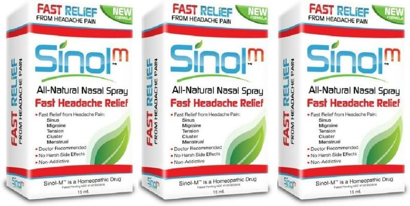 Sinol Headache Relief Spray OverTheCounter Medication Nose Spray for Migraine Cluster Tension Sinus Relief  Nasal Decongestants 15 ml Pack of 3