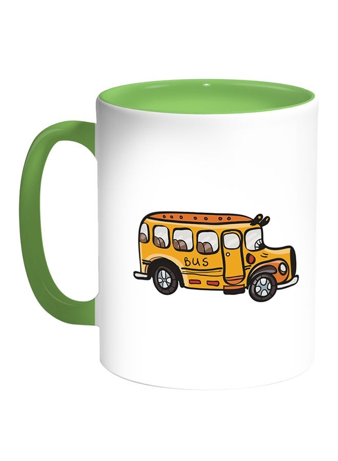 School Bus Printed Coffee Mug White/Green 11ounce