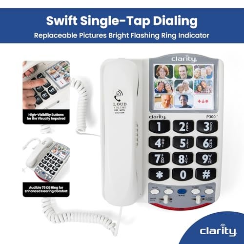 Clarity P300 Landline Phone with Sound Amplification, Hearing Impaired Phones, Adjustable Ringer Pitch and Volume Control, Corded Phone Design - Image 3