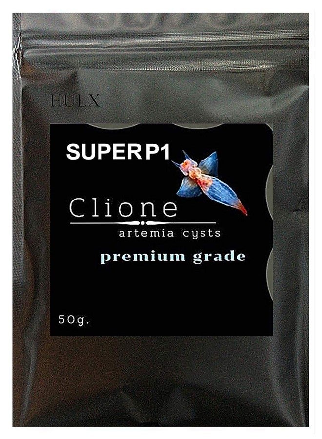 HULX Clione SuperP1 50 g. (Premium Grade) Artemia Cysts Brine Shrimp Eggs Fish Food 95% Plus Hatch Rate in 24-32 Hour, Fresh Stock Tested, for All Tropical Fish Goldfish KOI Baby Fry Fish Guppy Betta Fish - Image 1