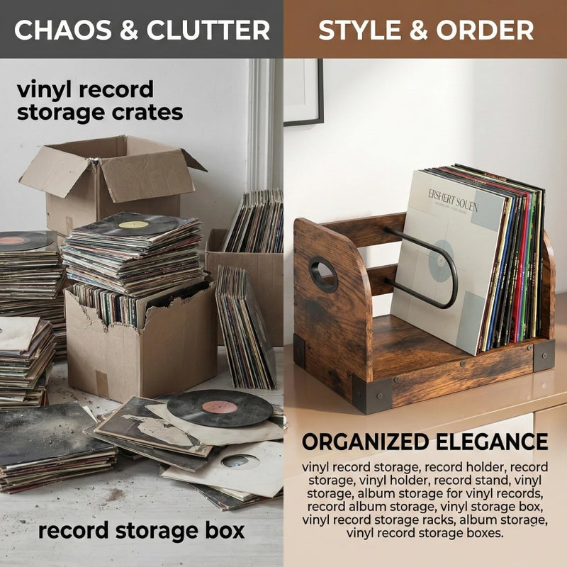 ZEXVIDA Vinyl Record Storage Rack for 65 LPs, Vinyl Record Album Holder Heavy-Duty Record Storage Shelf with Handles, Record Holder, Multi-Purpose Organizer - Image 4
