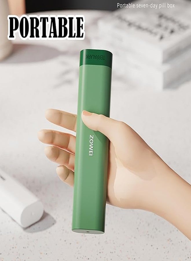 VALUEVIBES Travel Pill Box, Tablet Organiser Portable Pill Organisers, 7 Days 2 Times a Day, Small Medicine Organiser with Chains, Long Pill Dispenser 1 Times a Day for Travel (Green) - Image 3