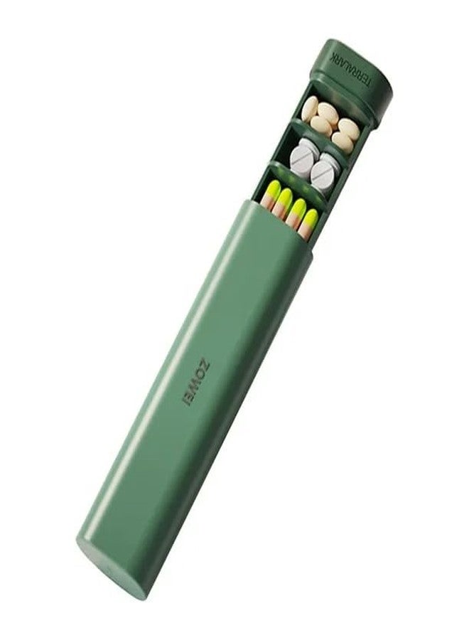 VALUEVIBES Travel Pill Box, Tablet Organiser Portable Pill Organisers, 7 Days 2 Times a Day, Small Medicine Organiser with Chains, Long Pill Dispenser 1 Times a Day for Travel (Green) - Image 1