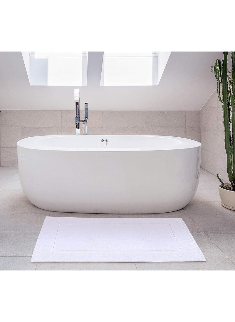 سيجنولا دواسه حمام فاخر مخطط – منشفة أرضية من قطعة واحدة – مقاومة للانزلاق و ماصة – قطن فندقي سبا للاستحمام/حوض الاستحمام [ليس سجادة حمام]، 50 × 70 سم، لون أبيض. - Image 2