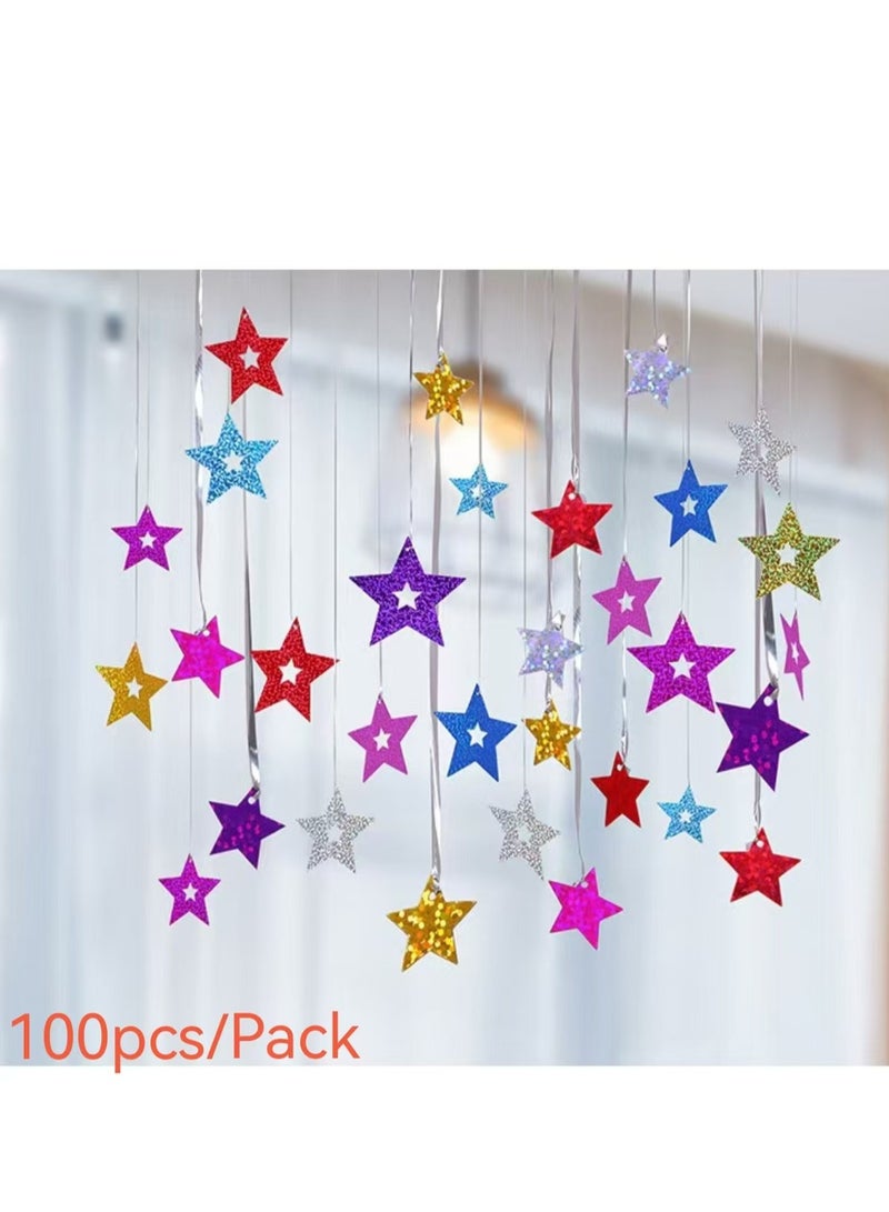 100pcs Multicolor Stars PVC Swirls Decoration Shiny Twinkle Stars Hanging For Ramadan Eid Party Decoration - Image 1