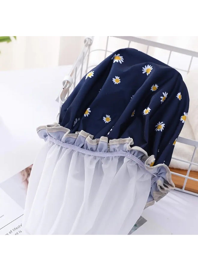 LANGMANNI 3pc Double Layer Shower Caps, Adjustable Printed Daisy Bonnet, Bath Caps Reusable Shower Caps Elastic Band Hair Hat for Women Ladies Spa Salon - Image 3