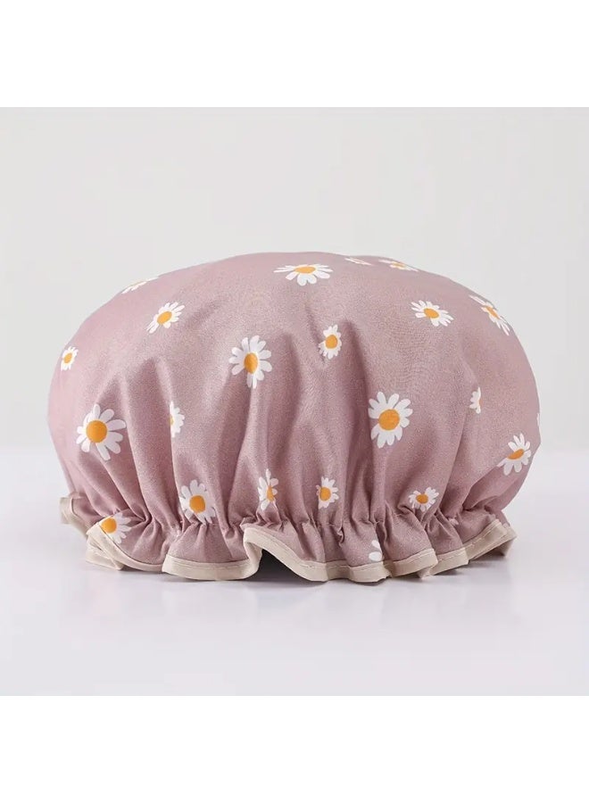 LANGMANNI 3pc Double Layer Shower Caps, Adjustable Printed Daisy Bonnet, Bath Caps Reusable Shower Caps Elastic Band Hair Hat for Women Ladies Spa Salon - Image 4
