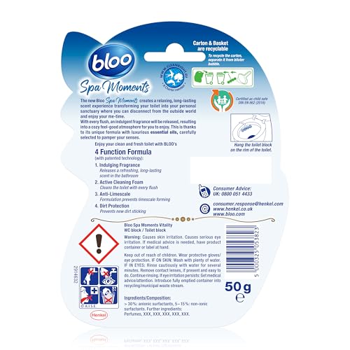 Bloo Spa Moments Vitality Toilet Rim Block, Premium Toilet Cleaner with Essential Oils, Toilet bowl freshener with Relaxing and Long-Lasting Scent – 1 x Toilet Block. - Image 2