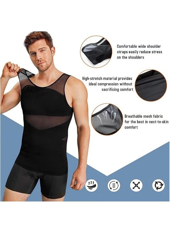 Realfrog Chest Compression Vest Men Body Shaper Sleeveless Posture Corrector Slimming Waist Control Tummy Trimmer Mesh Tops Compression Shirt for Men Slimming Undershirt Body Shaper Tank top Shapewear Vest(XL)  - Image 2