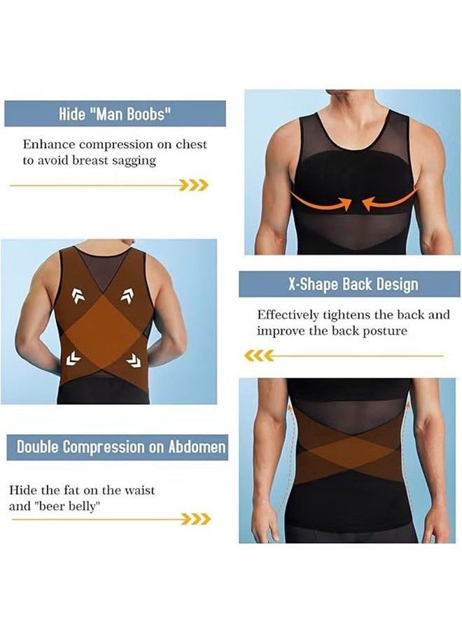 Realfrog Chest Compression Vest Men Body Shaper Sleeveless Posture Corrector Slimming Waist Control Tummy Trimmer Mesh Tops Compression Shirt for Men Slimming Undershirt Body Shaper Tank top Shapewear Vest(XL)  - Image 4