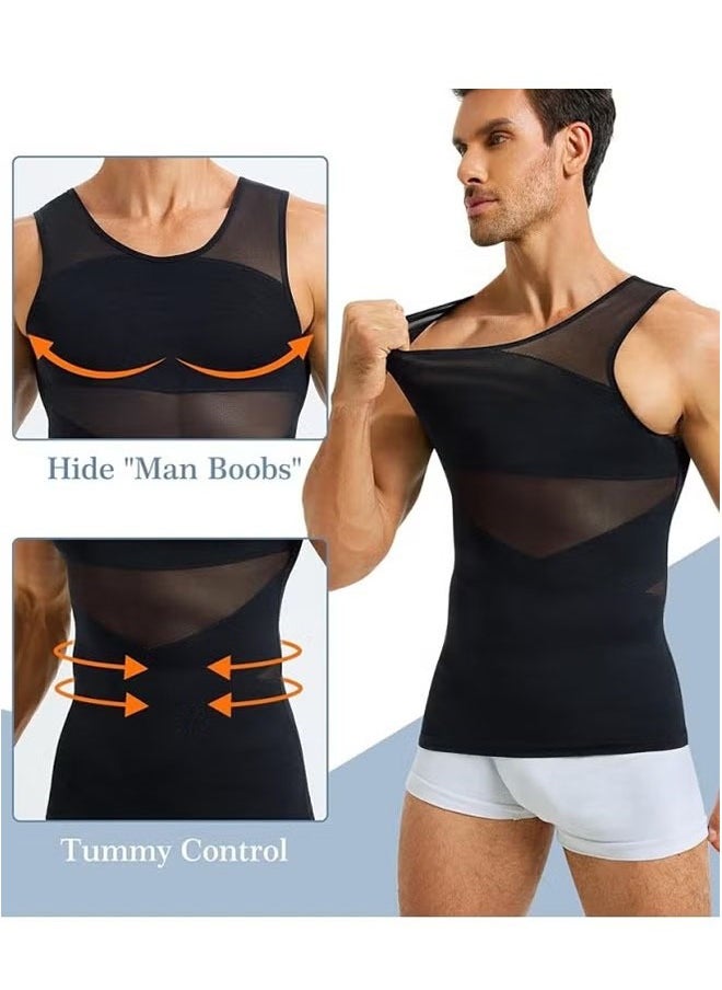 Realfrog Chest Compression Vest Men Body Shaper Sleeveless Posture Corrector Slimming Waist Control Tummy Trimmer Mesh Tops Compression Shirt for Men Slimming Undershirt Body Shaper Tank top Shapewear Vest(XL)  - Image 5