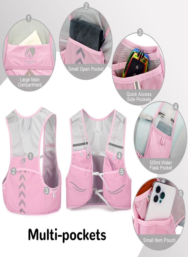 Outplea Elastic Running Vest with 2pcs Water Bottles, Ultralight Hydration Vest with Phone Holder, Fast-drying Mesh Hydration Backpack for Trail Racing Marathon Cycling, Pink - Image 4