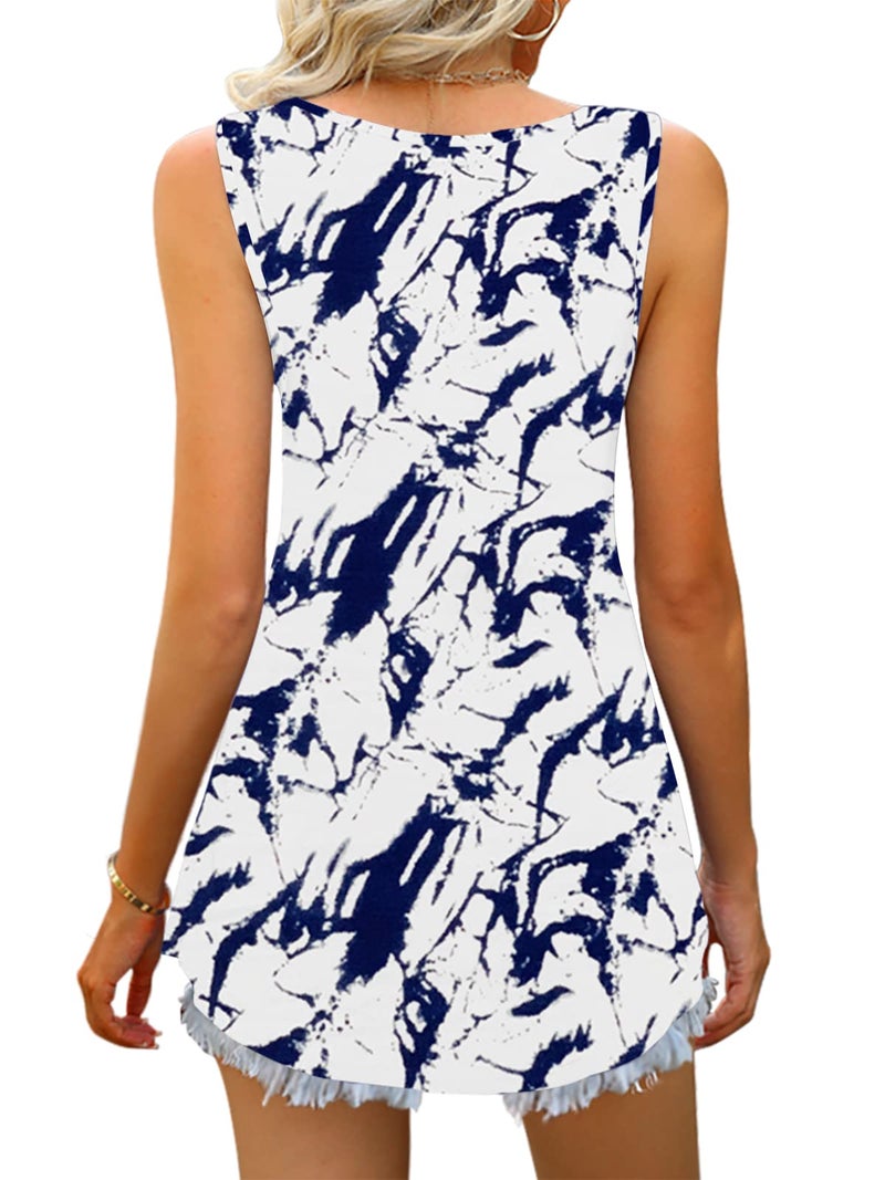 Tencede 2026 Summer Tank Tops for Women Sleeveless V Neck Babydoll Loose Flowy Floral Print Blouse Blue Tie-dye Large - Image 3