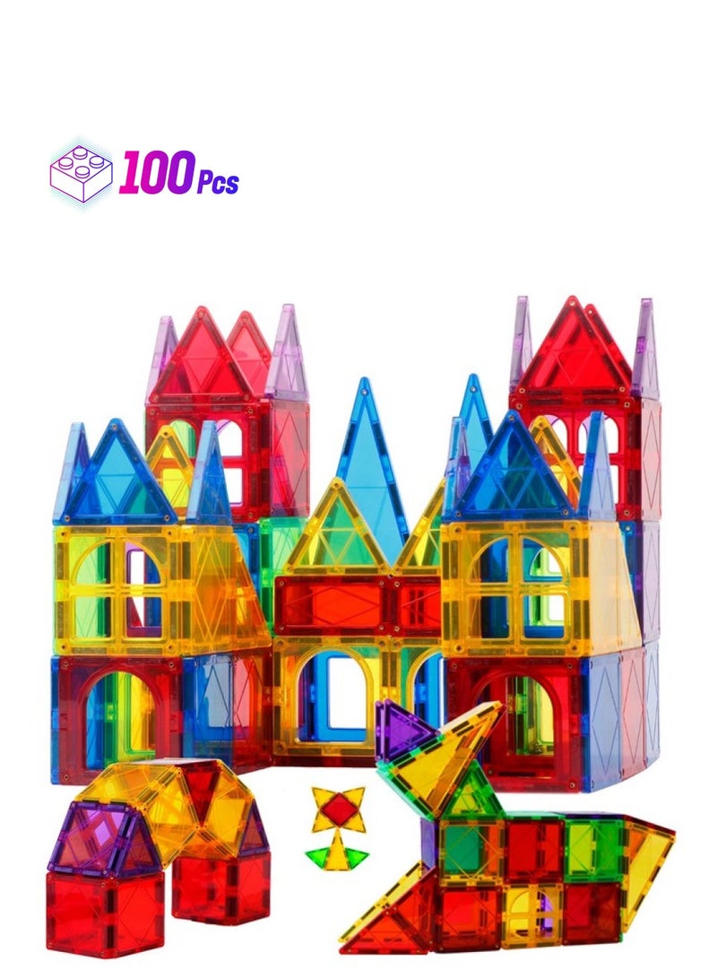 Magblock Magnet Toys Kids Magnetic Building Tiles 100 Pcs 3D Magnetic Blocks Preschool Building Sets Educational Toys For Toddlers Boys And Girls. - Image 1