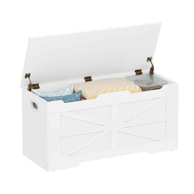 Hzuaneri Hzuaneri 394 Storage Chest Extra Large Storage Trunk with 2 Safety Hinges Wooden Box Bench LiftTop Organizer Chest Shoe Bench for Entryway Bedroom Living Room White SB03403X 
