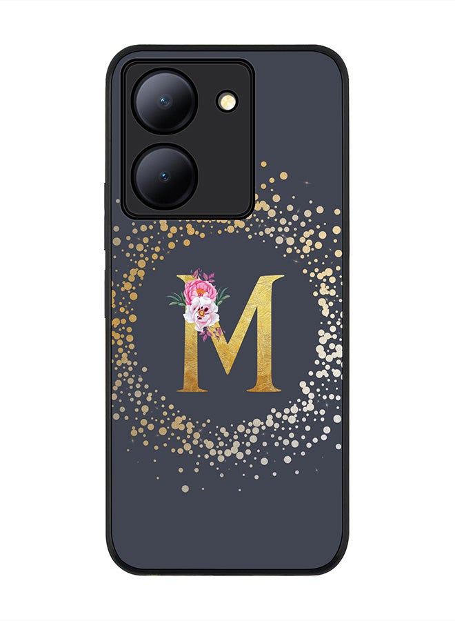 Stylizedd Rugged Black Edge case for Vivo Y36 / Vivo Y36 5G,Slim fit Flexible Cover - Custom Monogram Initial Letter Floral Pattern Alphabet - M (Grey) - Image 1