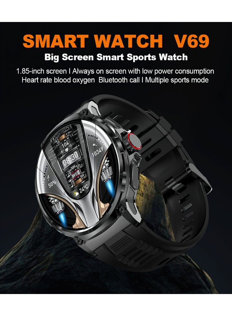 1.85" Ultra HD Smartwatch for Men & Women,IP68 Waterproof,100+ Sports Modes, Heart Rate & Sleep Monitor, Lightweight Comfort Smartwatch with Black Mesh Belt and Original Strap - Image 2