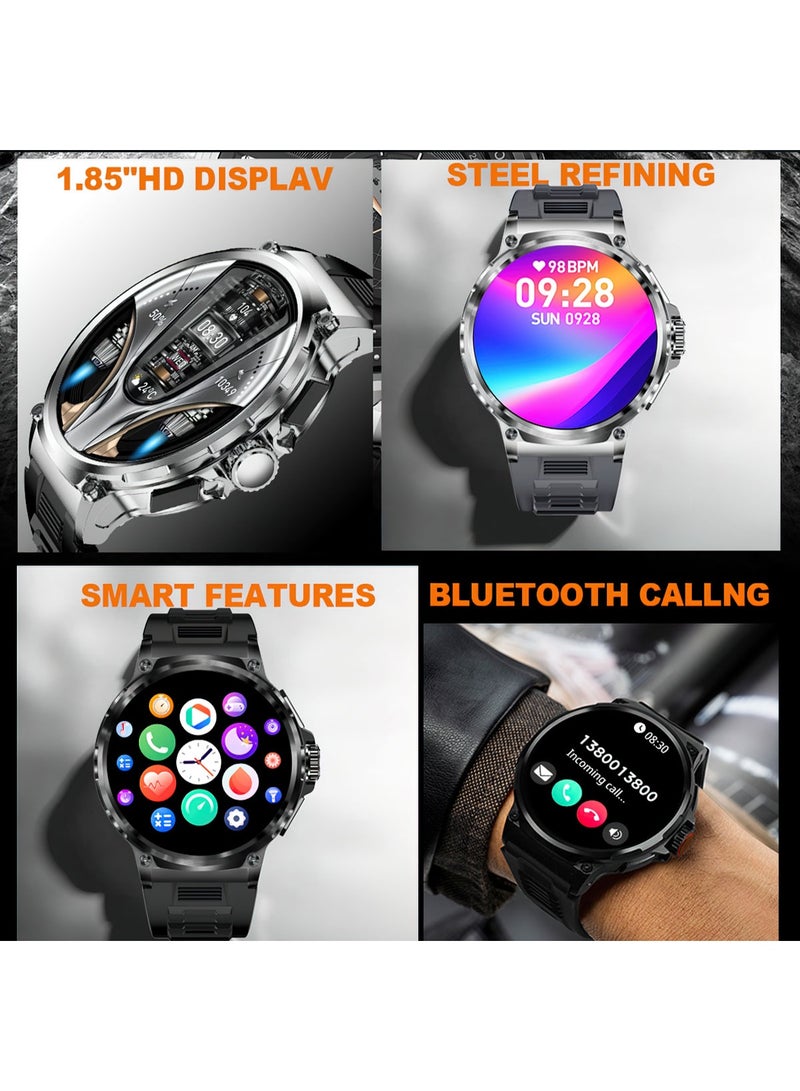 1.85" Ultra HD Smartwatch for Men & Women,IP68 Waterproof,100+ Sports Modes, Heart Rate & Sleep Monitor, Lightweight Comfort Smartwatch with Black Mesh Belt and Original Strap - Image 3