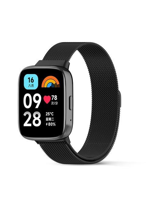 Milanese Loop Band For Redmi Watch 3 Active/Redmi Watch 3 Lite, Magnetic Stainless Steel Mesh Adjustable Replacement Band Men Women - Black