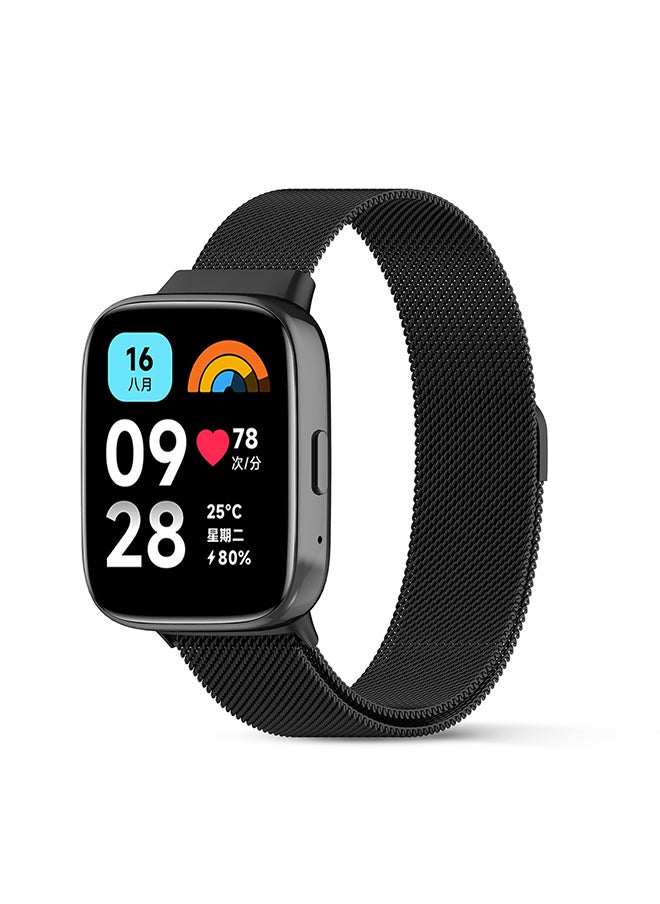 O Ozone - Milanese Loop Band For Redmi Watch 3 Active/Redmi Watch 3 Lite, Magnetic Stainless Steel Mesh Adjustable Replacement Band Men Women - Black - Image 1