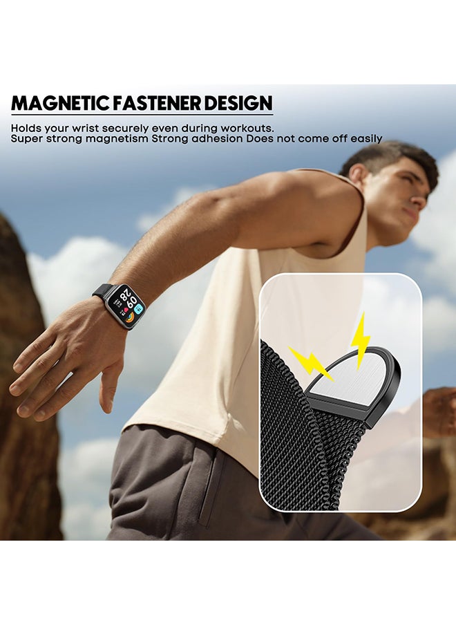O Ozone - Milanese Loop Band For Redmi Watch 3 Active/Redmi Watch 3 Lite, Magnetic Stainless Steel Mesh Adjustable Replacement Band Men Women - Black - Image 1