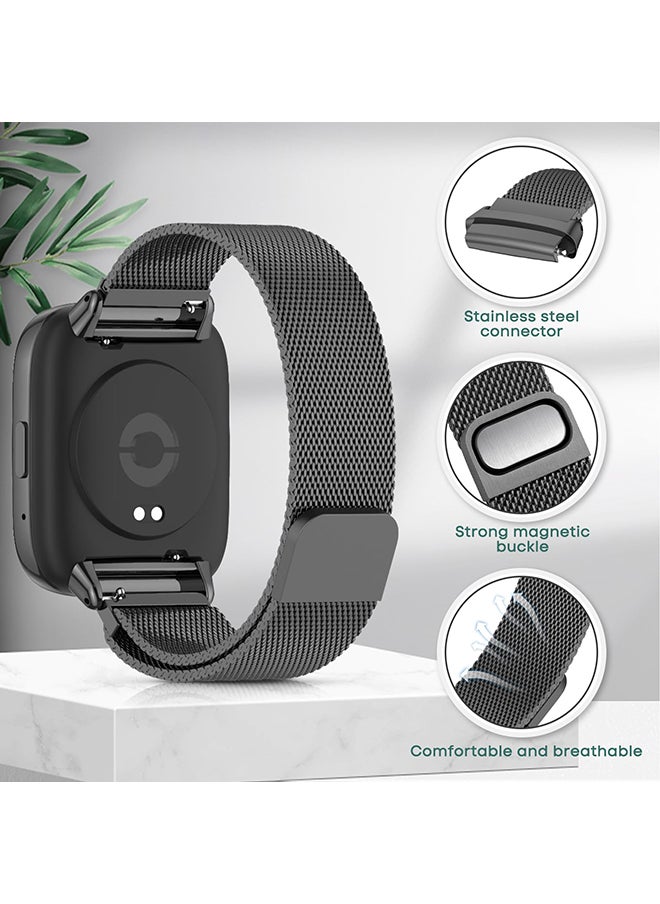O Ozone - Milanese Loop Band For Redmi Watch 3 Active/Redmi Watch 3 Lite, Magnetic Stainless Steel Mesh Adjustable Replacement Band Men Women - Black - Image 1