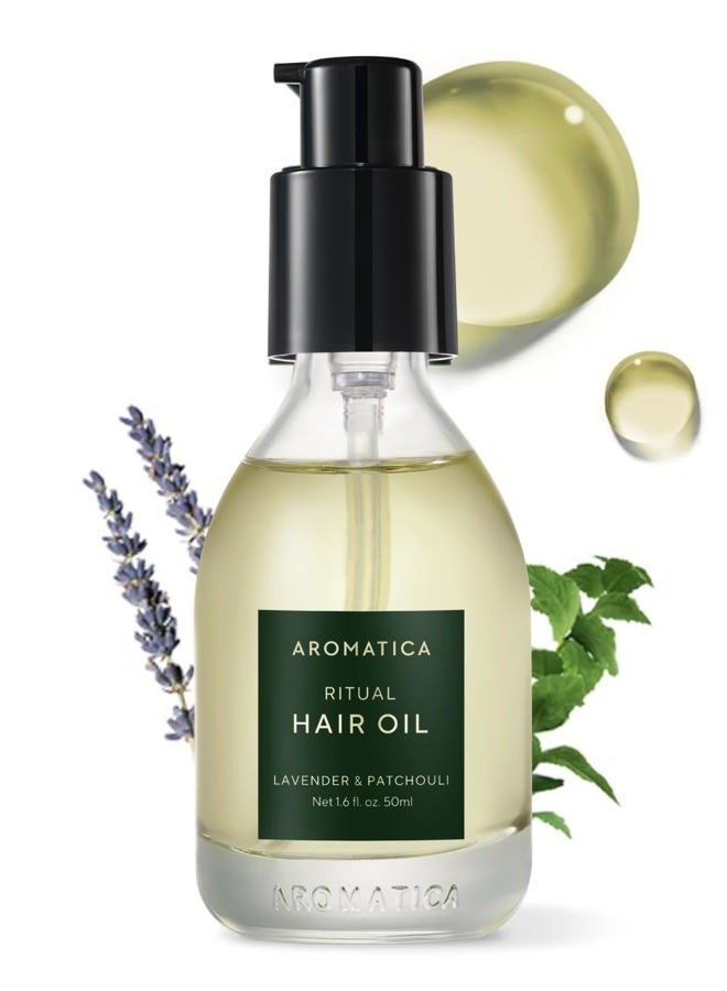 AROMATICA Ritual Lavender & Patchouli Hair Oil - Adds Shine and Smooths Split Ends - Blow Out Hair Serum for Damaged & Frizzy Hair - Nourishing for Dry Curly Hair - Silicone-Free (1.6 fl oz) - Image 1